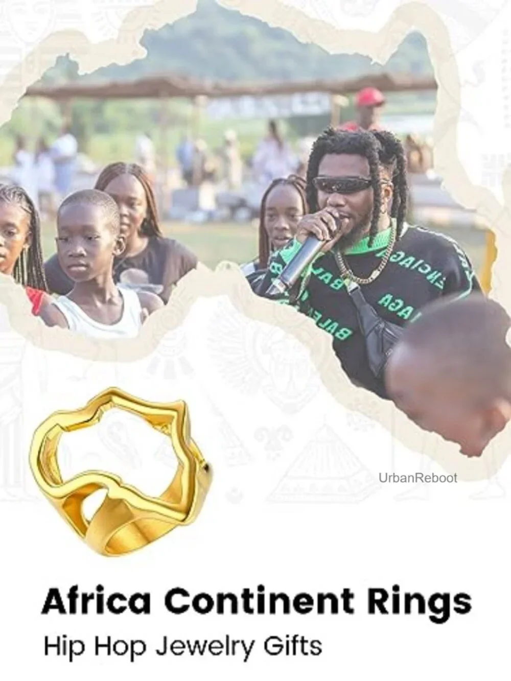 Stainless Steel Africa Map Ring, Gold Plated Biker Ring for Men Women